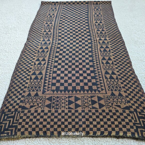 Wool Scarf Geometric Design Woven Brown & Black - Picture 5 of 7